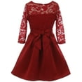thumbnail image 2 of Big Girls' Floral Lace Long Sleeve Illusion Neckline Special Occasion Flower Girl Dress Burgundy 8 (J21KS04), 2 of 3