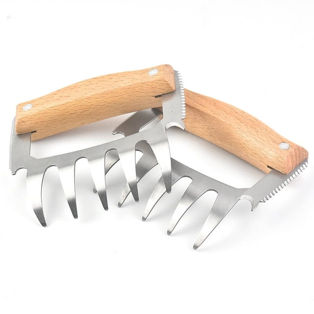 Pinzas para carne para moler garras de oso, barbacoa, garra de carne de acero inoxidable, triturador de pollo y cerdo con mango de madera, 2 uds. Sailing Electrónica