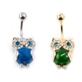thumbnail image 4 of Button Ring with Owl Design Large Precious Stone and CZ Gems 14ga, 4 of 9