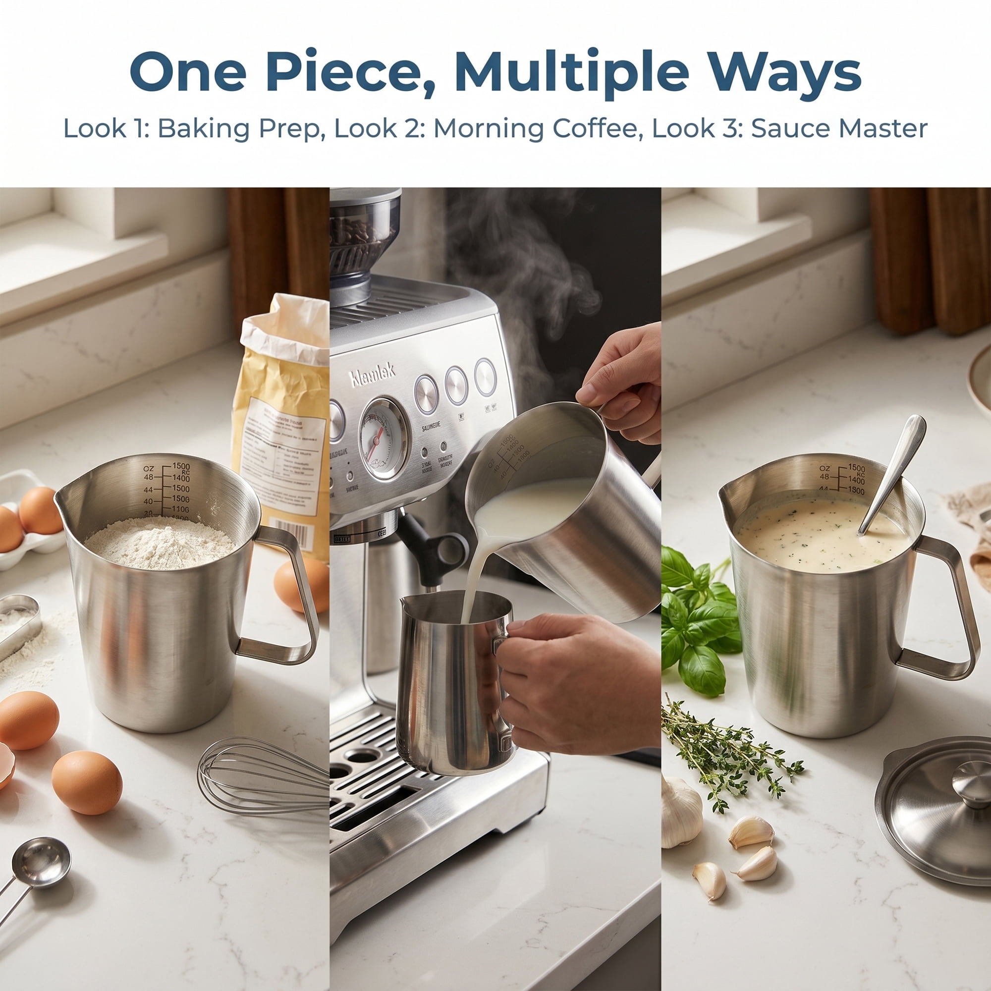 Unique Bargains Stainless Steel Measuring Cup Silver with Cover 1500ml