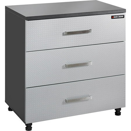 Black & Decker Hitch Cap 3-Drawer Base Cabinet, 31-1/4"W x 19-5/8"D x 32-3/4"H, Charcoal/Silver Laminate Finish
