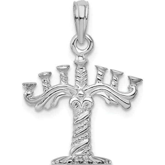 Sterling Silver Polished/Textured 3D Menorah Pendant (Width 17.16) (Length 23.9) - Jbsp
