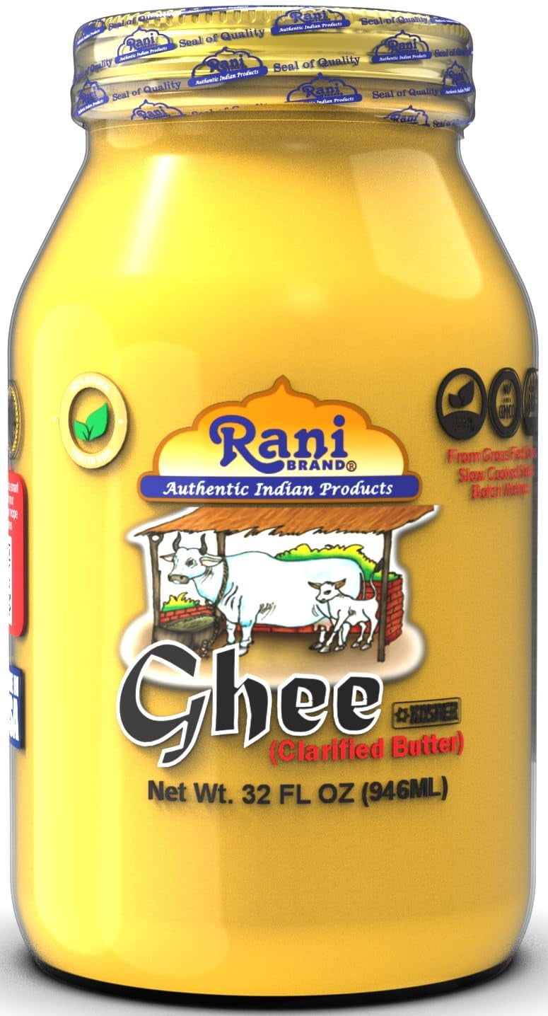 Rani Ghee Pure & Natural from Grass Fed Cows (Clarified Butter) 2lbs (32oz) ~ Glass Jar | Paleo Friendly | Keto Friendly | Gluten Free | Kosher | Product of USA