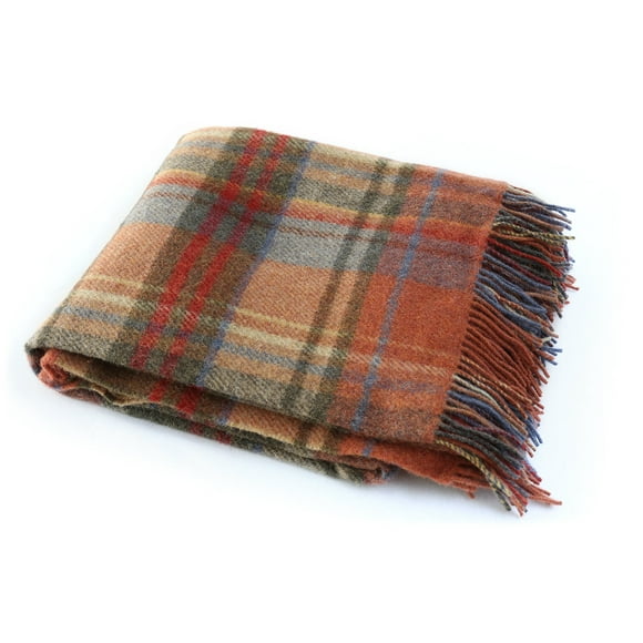Genuine Irish 100% Wool Throw & Toss Blanket Traditional Plaid Print Soft Warm Heirloom Quality Lambswool Imported from Ireland 54"" x 72"" Inch Green/Red