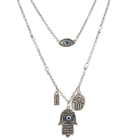- Lux Accessories Boho Burnish Silver Many Hamsa Evil Eye Charm Layered Necklace