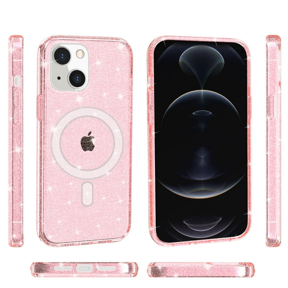 Dteck Magnetic Case for iPhone 13 Compatible with MagSafe Charging, Scratch Resistant Phone Cover TPU Bumper Sparkle Bling Girly Lightweight Case for iPhone 13 6.1 inch 5G 2021, Pink
