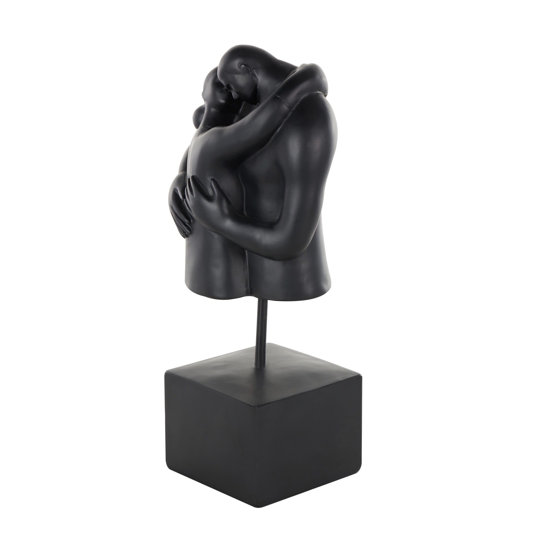 6" x 13" Black Resin Hugging People Sculpture with Square Base, by DecMode