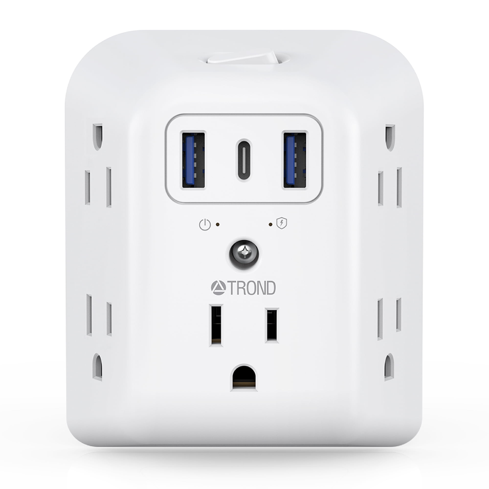 TROND Wall Plug with usb c, Wall Charger 5AC Outlet Extender USB C 3