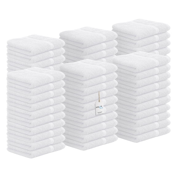 Avalon Towels Cotton Washcloths – (Pack of 60) Size 12x12 Inches, 100% Ring Spun Cotton, Absorbent, Soft Face Towels, Gym Towels, Hotel and Spa Quality, Reusable Fingertip Towels (White)