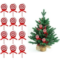 NOGIS 12Pcs Christmas Candy Cane Plastic Candy Decorations Peppermint Ornaments for Christmas Tree Candy Lollipop Craft Decor for Xmas Home Party Supplies (Red)