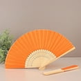 thumbnail image 2 of Balsa Circle 5 Orange Silk Folding Hand Fans Wedding Favor Birthday Party Events, 2 of 8