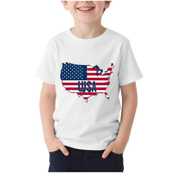FAHXNVB 4th of July T Shirts for Boys Short Sleeve Crew Neck Patriotic Summer Tees Tops Lightweight Kids Shirts 3-15 Years
