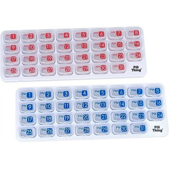 AM/PM Monthly Pill Organizer Tray with 31 Morning and Evening Daily Removable Pill Box Pods (Clear - AM/PM)
