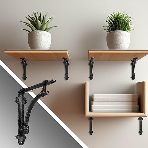 10 Pcs Decorative Shelf Brackets 5.5 Inch Cast Iron Half Round Open Shelf Metal Bracket Heavy Duty Black Farmhouse Wall Floating for DIY