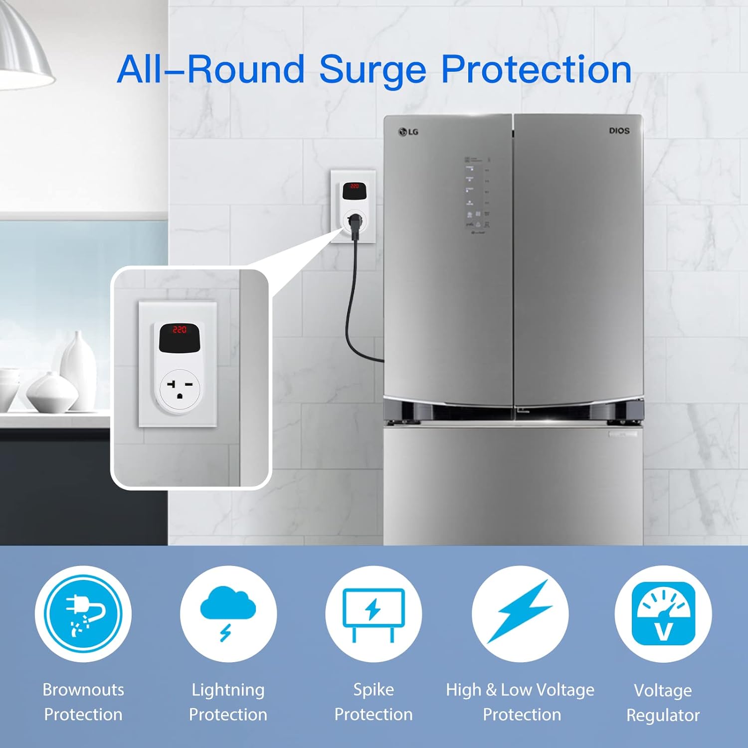 BSEED Surge Protector, Power Surge Protector Outlet, Voltage Regulator, Heavy Duty Whole House Wall Surge Protector for Home, Office, Travel, LED Indicator Light, Single Outlet, 220V, 15A, 1 Pack