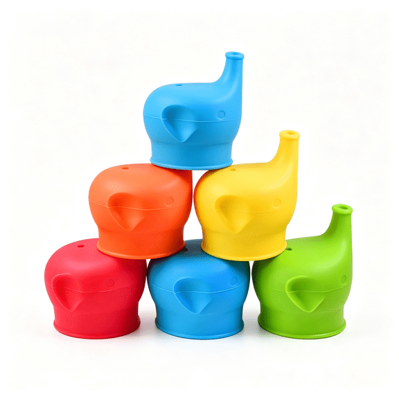 NORIZF Silicone Sippy Cup Lids,5Pcs Elephant Spill-Proof Sippy Cup for Babies,Toddlers and Kids,Spill-Proof Silicone Cup Covers