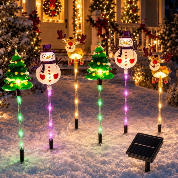 6 Pack of Moving Christmas Lights, Solar Powered Christmas Decorations,Adjustable Waterproof Festive Stake with Auto on/off LED Lights for Yard, Garden, Path, Outdoor
