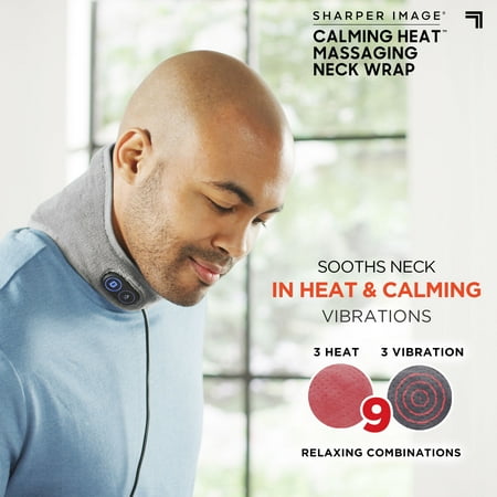Sharper Image Calming Heat Massaging Neck Wrap, Relaxing Vibrations, Gray