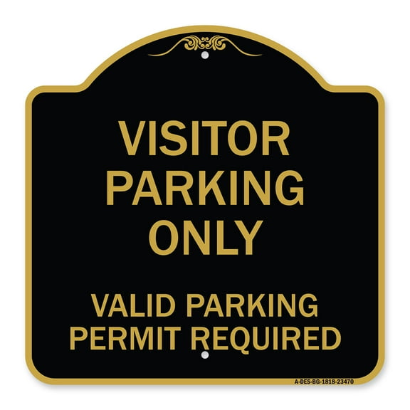 SignMission A-DES-BG-1818-23470 18 x 18 in. Designer Series Sign - Parking Area Sign Visitors Parking Only - Valid Parking Permit Required, Black & Gold
