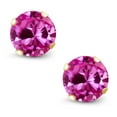 thumbnail image 2 of Gem Stone King 2.00 Ct 6mm Pink Created Sapphire 18K Yellow Gold Plated Silver Stud Earrings for Women Men, 2 of 5