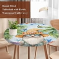 thumbnail image 4 of Coastal Tropical Round Tablecloth, Fitted Table Cover with Elastic for 36"-44" Round Tables, Palm Tree Starfish Shell Flower Gnomes Table Cloth Outdoor Indoor Dinning Party Waterproof Tablecloths, 4 of 7
