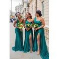thumbnail image 3 of Vestido de dama de honor personalizado de un hombro para mujer, vestido de fiesta de sirena de satén plisado, vestidos de noche de fiesta de boda con abertura lateral larga, 3 of 5