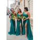 thumbnail image 3 of Vestido de dama de honor personalizado de un hombro para mujer, vestido de fiesta de sirena de satén plisado, vestidos de noche de fiesta de boda con abertura lateral larga, 3 of 5
