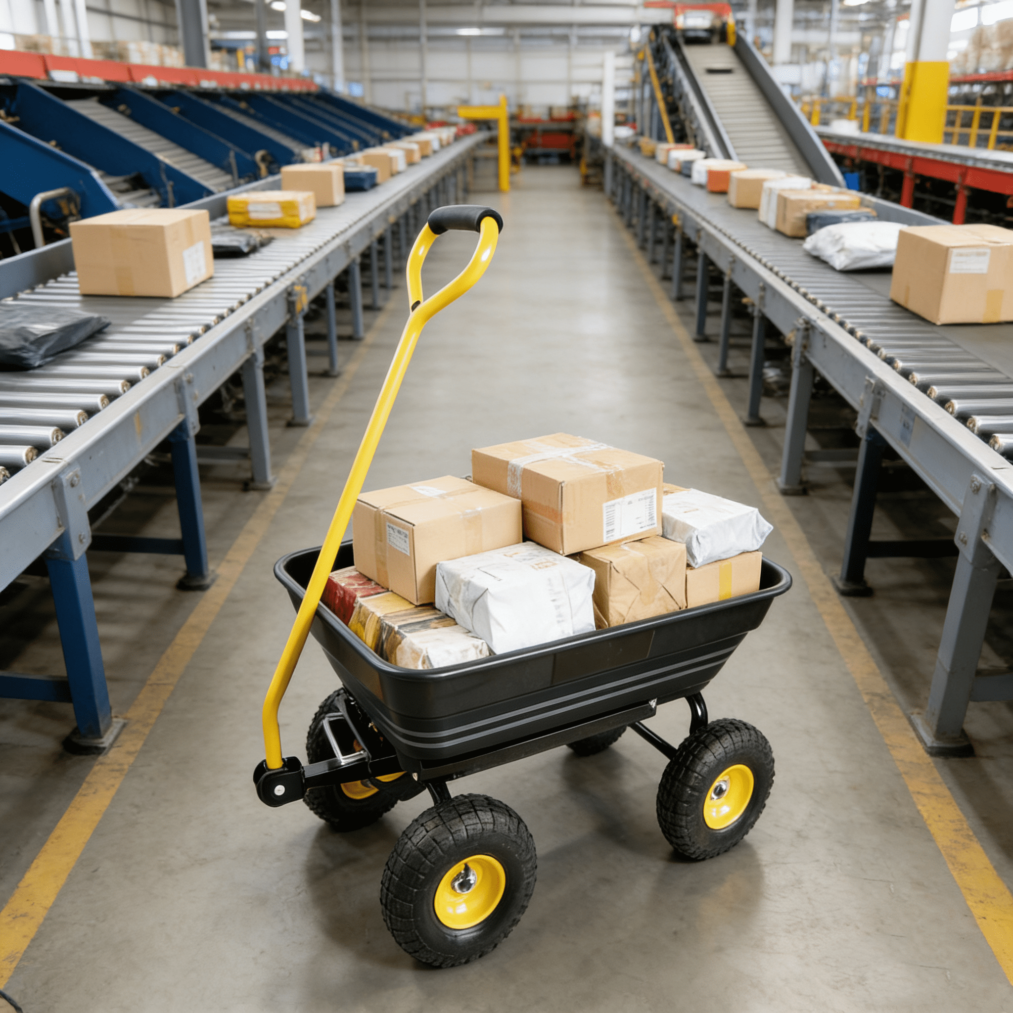 55L Poly Garden Dump Cart, 300LB Capacity Folding Wagon with Steel Frame, 10" Pneumatic Tires Heavy Duty Utility Cart for Yard, Black