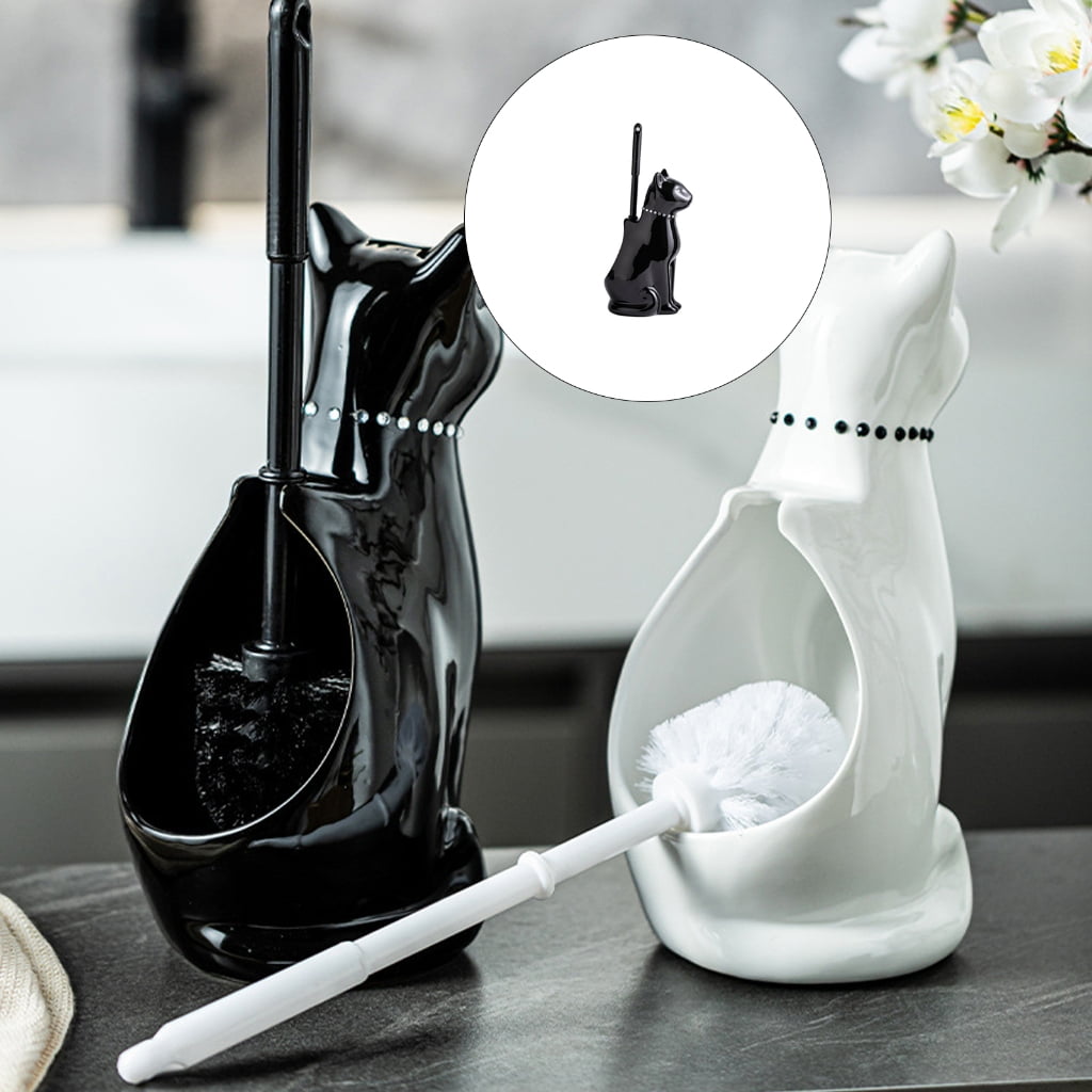 Toilet Bowl Brush Soft Bristles Toilet Cleaning Brush With Ceramic Cats Holder