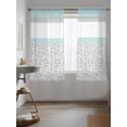 thumbnail image 3 of Aqua Grey Curtains 63 Inch Length, Sheer Curtains for Bedroom Living Room Window Chic Garden Floral Stripe Embroidery Design Rod Pocket Drapes Kitchen Curtains Small Half Window 42"x63" 2 Panels, 3 of 6
