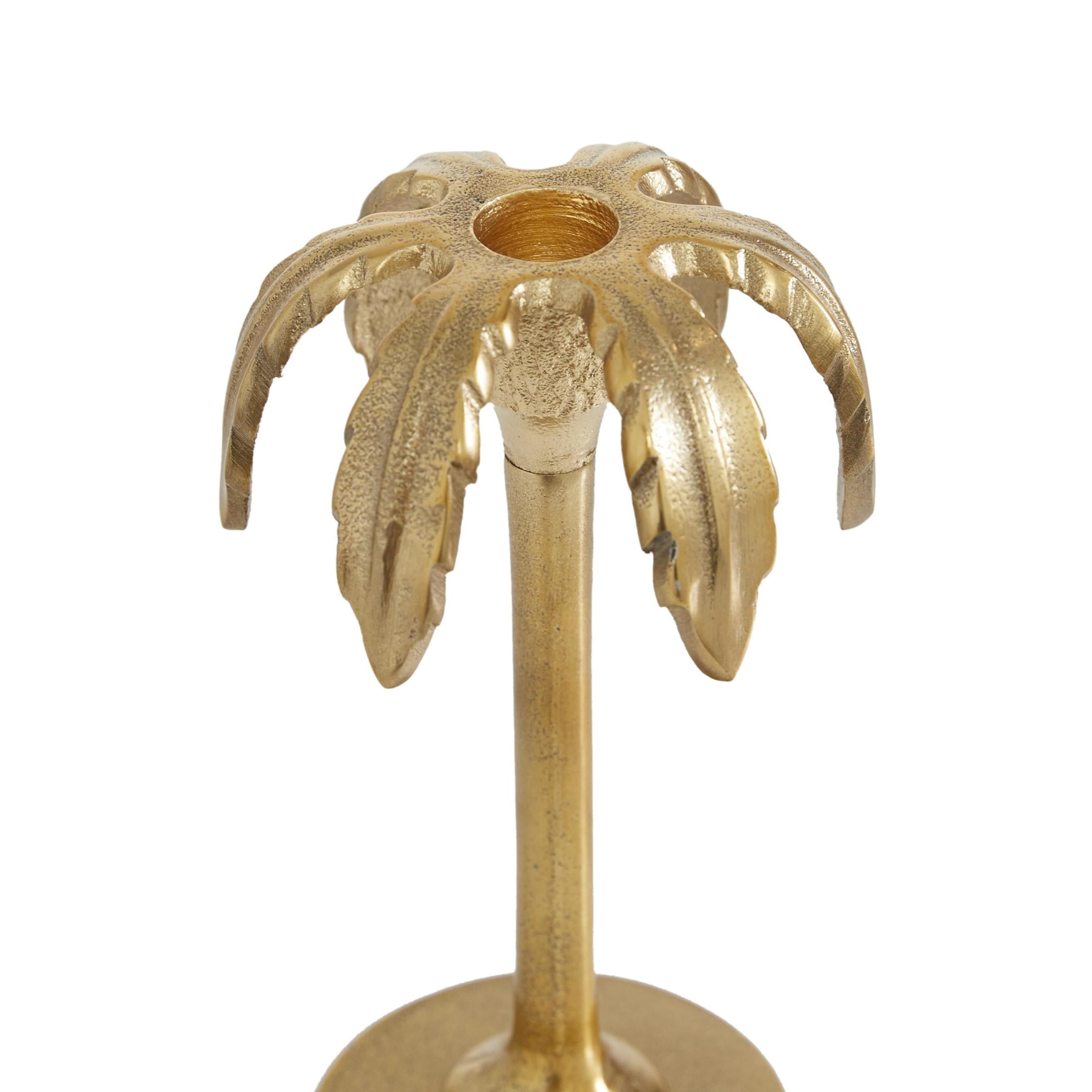 DecMode 3 Candle Gold Aluminum Metal Palm Tree Candle Holder, Set of 3