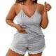 thumbnail image 1 of Conjunto de pijama con ribetes de encaje para mujer talla grande: camiseta sin mangas y pantalones cortos, ajuste regulable para una comodidad relajada, 1 of 7