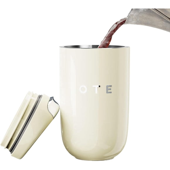 OTE Coffee Cup Travel Mug 12 OZ Leakproof, Keep Ice & Hot Personal Coffee Cup, 350 ML Vacuum Insulated Tumbler, BPA-Free Stainless Steel, Reusable Coffee Cups, Beige