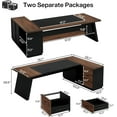 thumbnail image 3 of Tribesigns 78-Inch L-Shaped Executive Desk, Large Office Desk with Drawers and Lateral File Cabinet, Modern Computer Desk for Home Office, Walnut & Black, 3 of 7