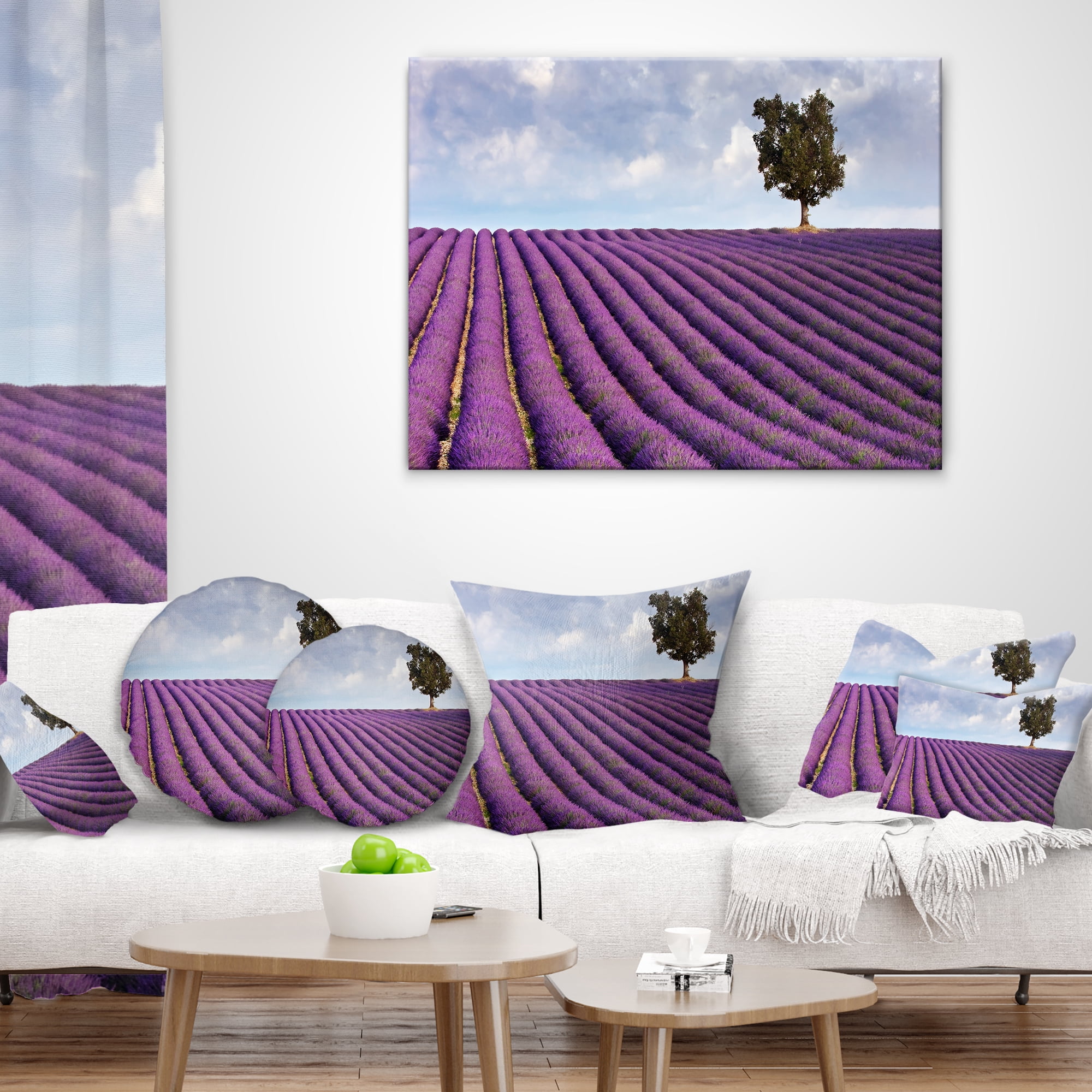 Designart Lone Tree in Provence Lavender Field - Landscape Printed Throw Pillow - 12x20