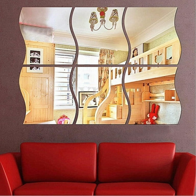 3D Wavy Mirror Wall Stickers, 6PCS Mirror Art DIY Home Decorative Acrylic  Mirror Wall Sheet Plastic Mirror Tiles for Home Living Room Bedroom Sofa TV
