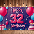 thumbnail image 6 of Happy 32nd Birthday Banner with Balloons Stars Fireworks Party Backdrop Decoration for Birthday Party Celebrations Photography Props Decor, 6 of 8