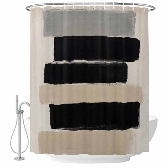 Abstract Black Brown Stripes Fabric Shower Curtain Oil Painting Art Washable Shower Curtains for Bathroom, Waterproof Bath Curtain with Hooks Home Decor 36x72in