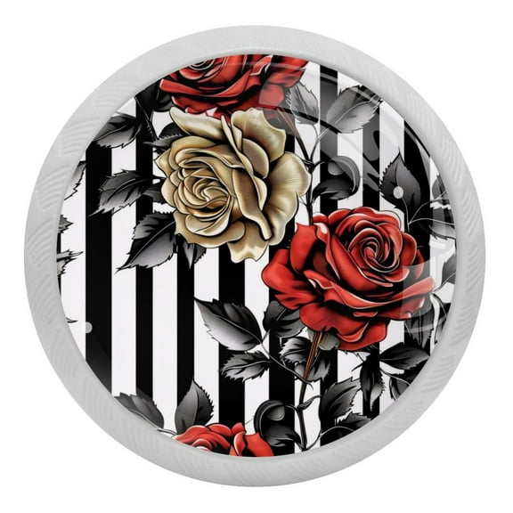 PhooArto Roses Flower Lines Pattern 4 PCS Crystal Glass Cabinet Knobs, Drawer Kitchen Cabinets Dresser Cupboard Wardrobe Pulls Handle - Glowing in the Dark