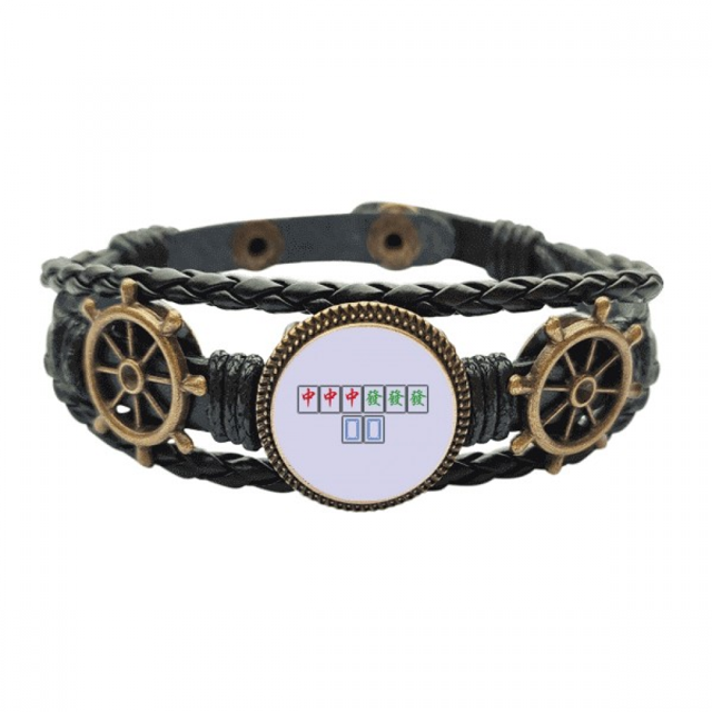 Junior tres jefes azulejos de Mahjong Pulsera marina tejida en cuero