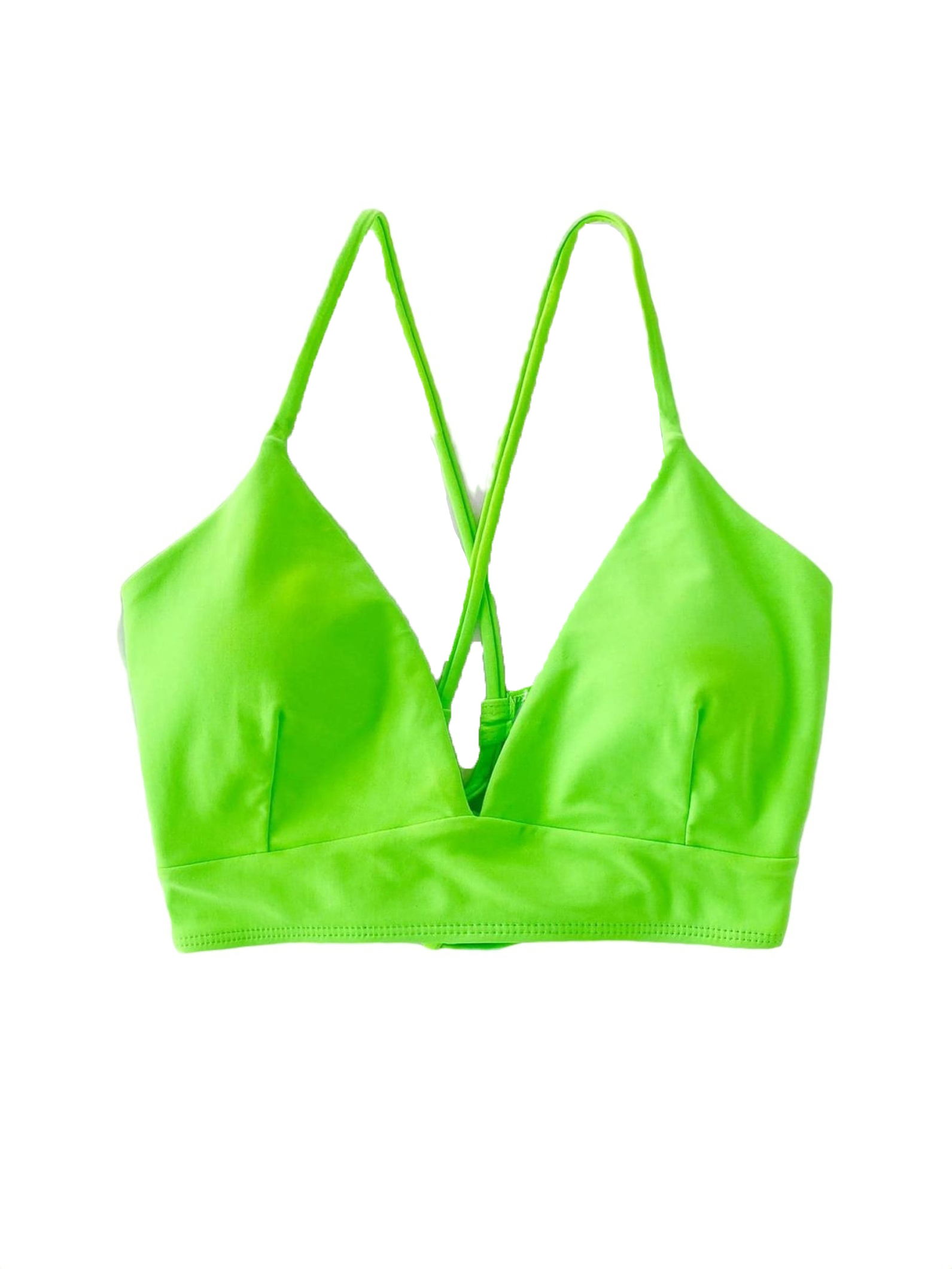 Women's Sexy Plain V neck Lime Green Bikini Tops S