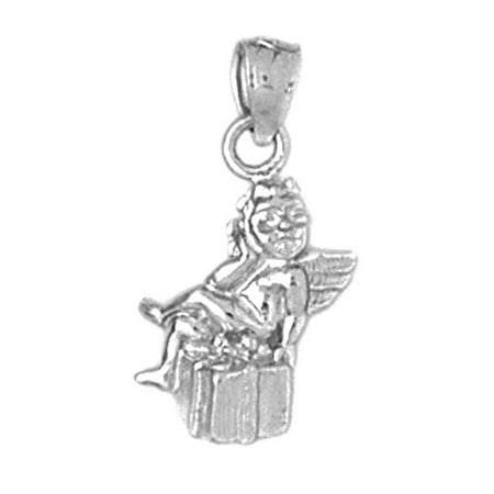 18K White Gold Angel Pendant - 21 mm