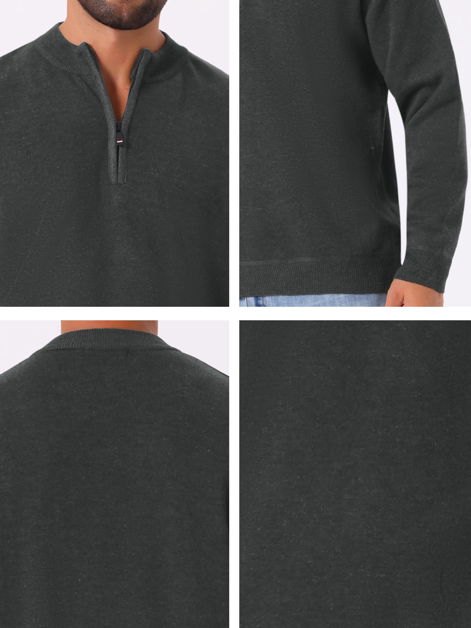 DARING DIVA Men's Mock Neck Pullover Quarter Zip Knitted Polo Sweater M Dark Gray