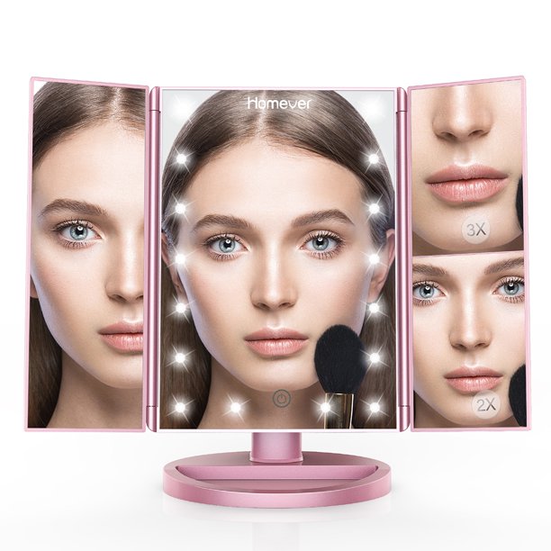 Kuymtek 22 Espejo de maquillaje táctil con luz LED Espejo cosmético de escritorio ajustable de tres pliegues Kuymtek Componentes de la computadora