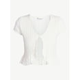 thumbnail image 5 of No Boundaries V-Neck Pointelle Cardigan with Short Sleeves, Women's XXS-XXL, 5 of 5