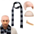 thumbnail image 1 of 4 Pcs Adult Halloween Costume Accessories Set, Latex Bald Head with Wig, Striped Scarf, Fake Long Nose, Role Play Party Cartoon Cosplay, 1 of 5