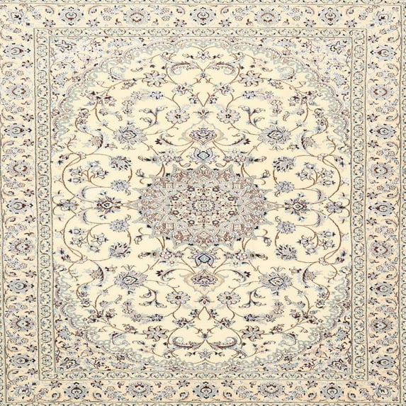 Ahgly Company Indoor Square Traditional Light French Beige Brown Medallion Area Rugs, 3' Square