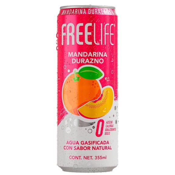Agua gasificada Freelife sabor mandarina durazno 355 ml