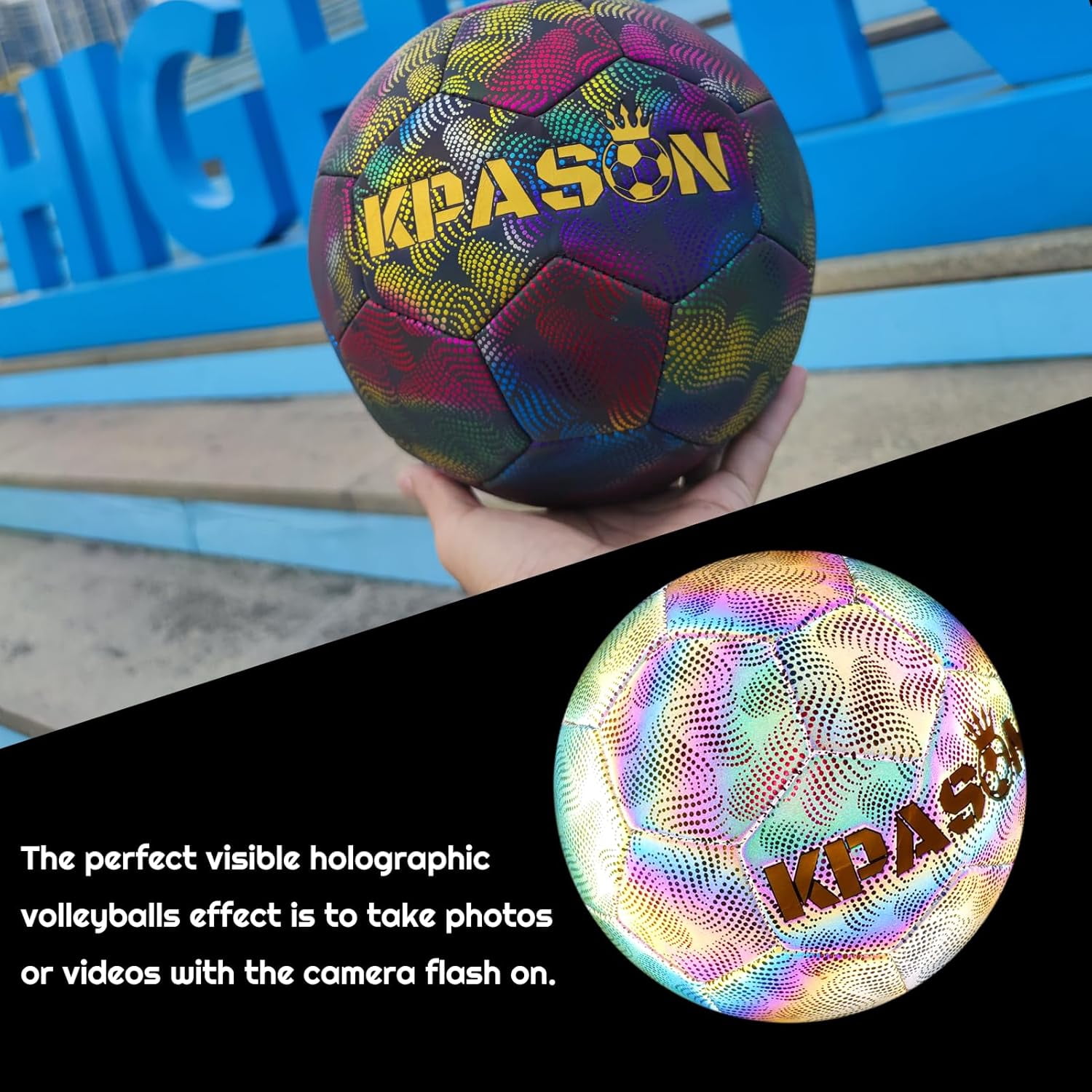 Soccer Ball Size 4/5, Holographic Glowing Soccer Ball with Pump and Carry Bag for Adults Boys Girls, Reflective Glow Soccer Ball for Night Games & Training, Teens Youth Back to School