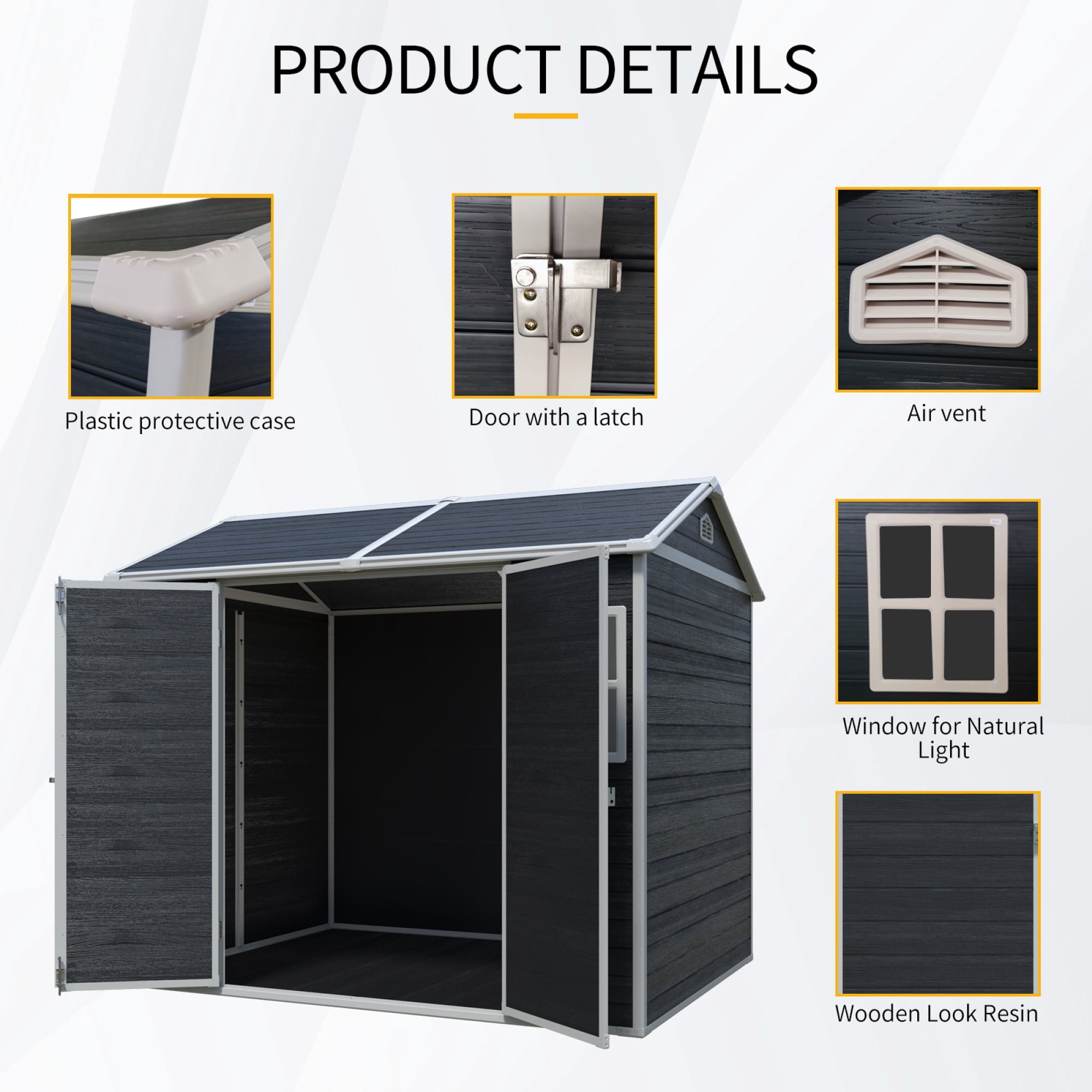 Jopath 8ft x 6ft Resin Outdoor Storage Shed Waterproof Shed with Two Windows and Lockable Door, Tool Shed with Floor for Garden Patio Backyard Black